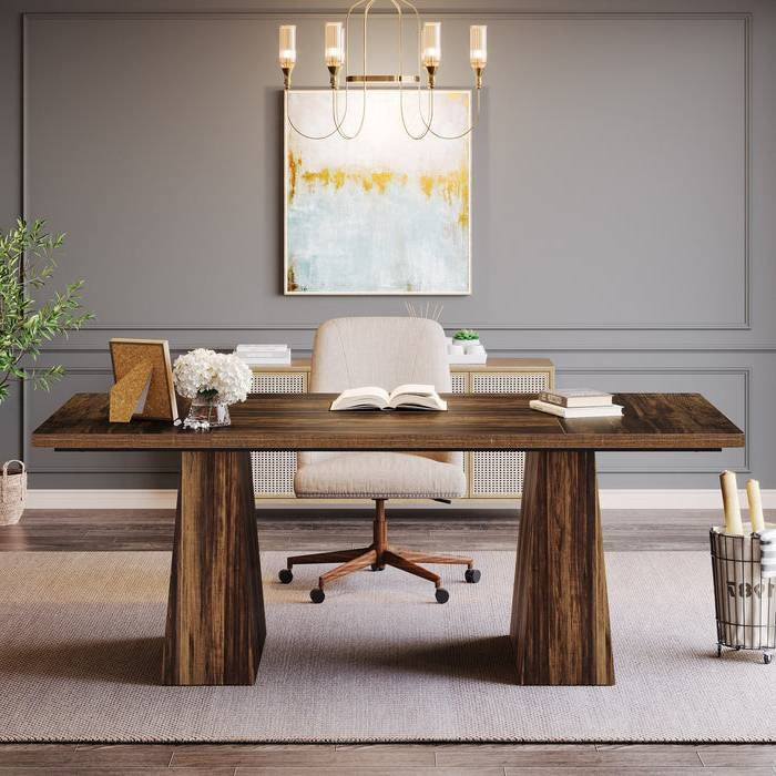 Modern Home Office Computer Desk Workstation in Dark Brown Wood Finish by HomePacific