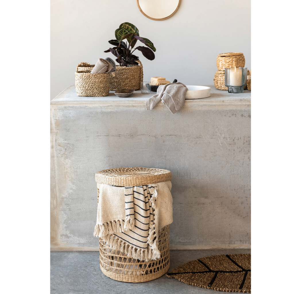 Natural Water Hyacinth Storage Baskets with Lids, Set of 3