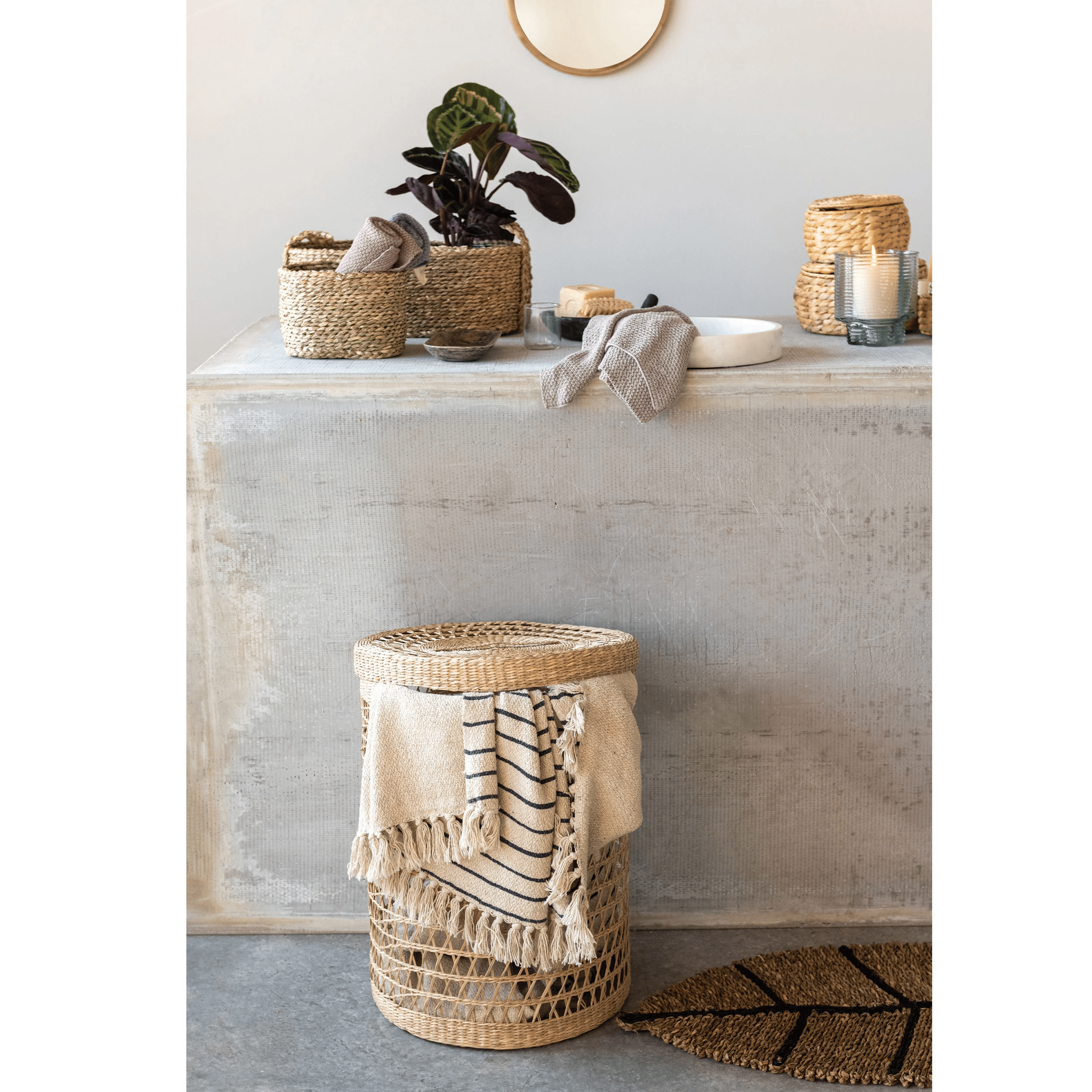 Natural Water Hyacinth Storage Baskets with Lids, Set of 3