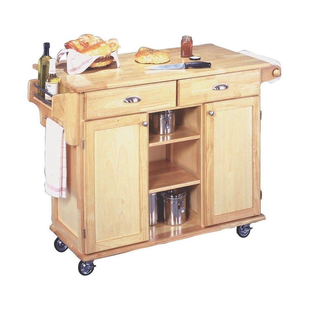 Natural Wood Finish Kitchen Island Cart With Locking Casters by HomePacific