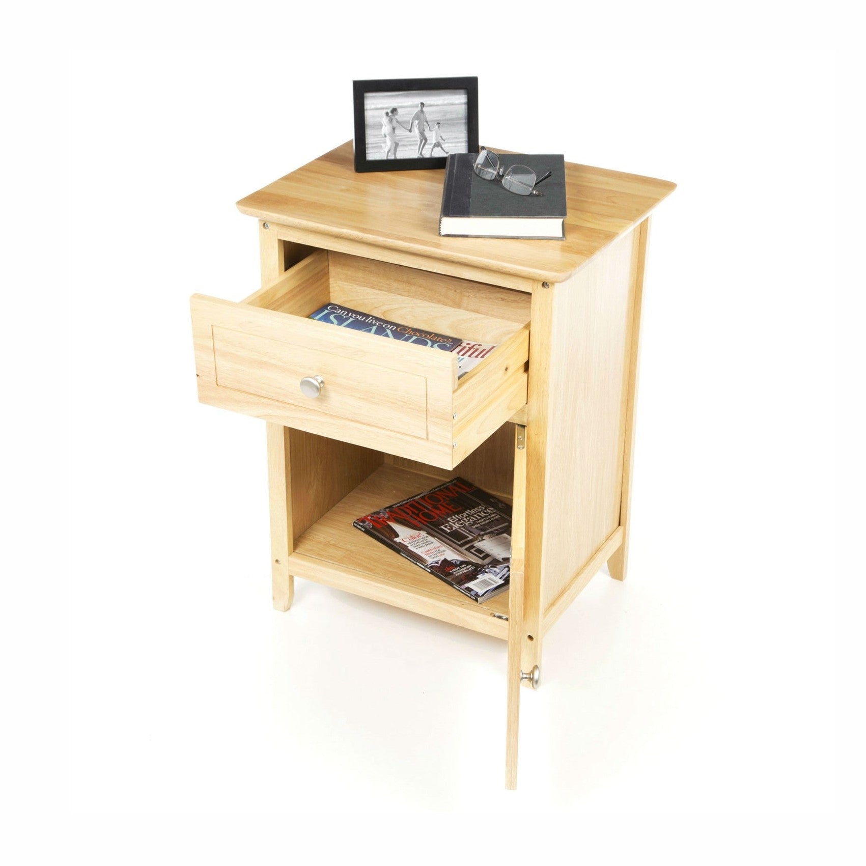 Natural Wood Finish Nightstand 1-Drawer | HomePacific