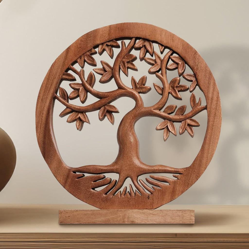 Oak Serenity – Hand Carved Tree of Life Wooden Sculpture(Large), Handmade Farmhouse Décor, Gift for Mom
