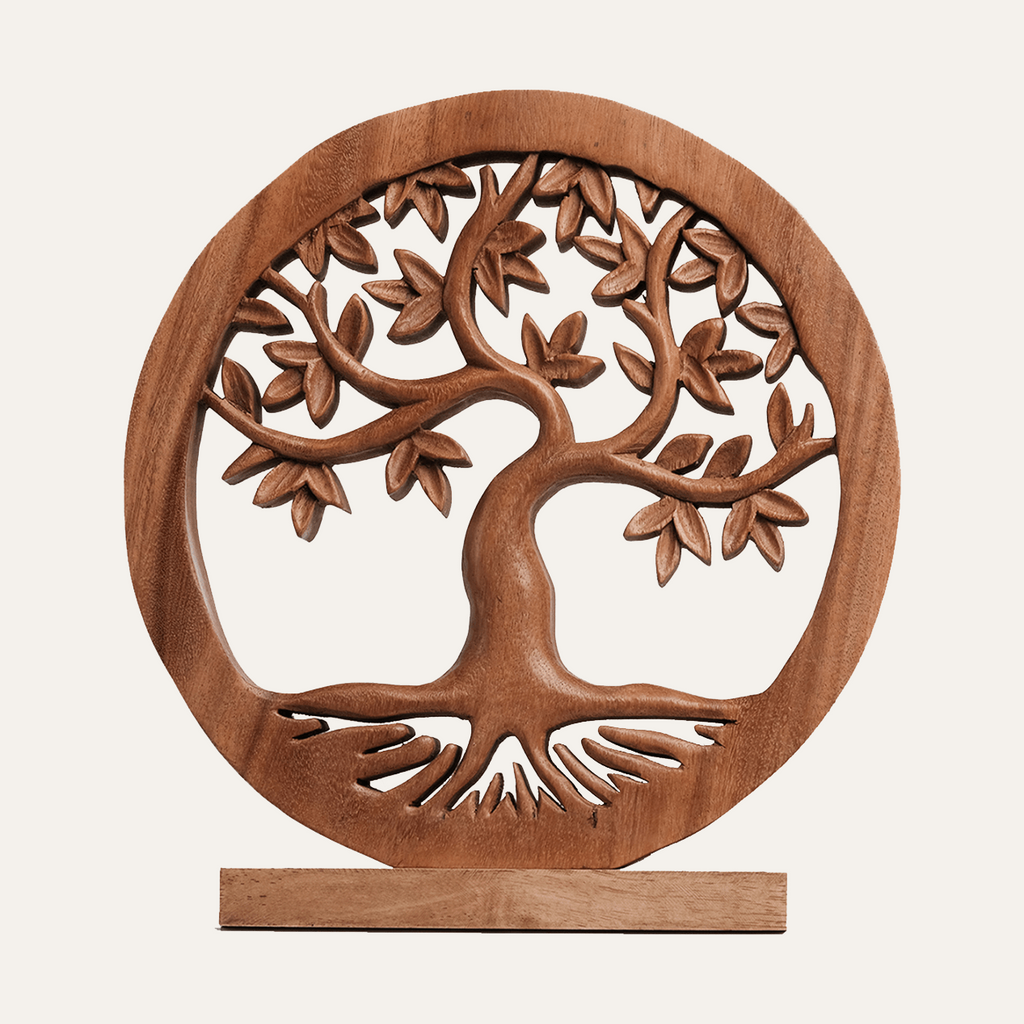 Oak Serenity – Hand Carved Tree of Life Wooden Sculpture(Large), Handmade Farmhouse Décor, Gift for Mom