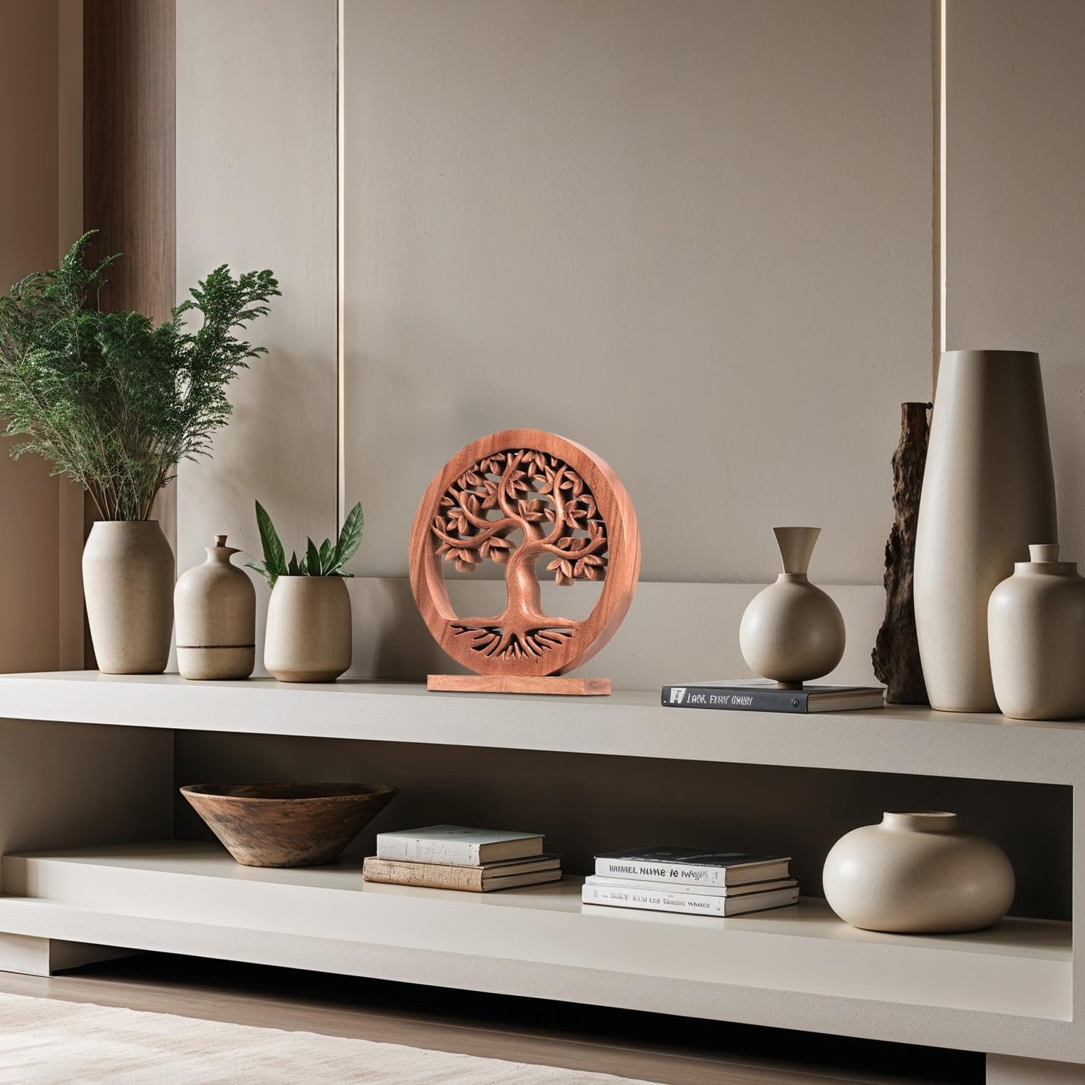 Oak Serenity – Hand Carved Tree of Life Wooden Sculpture(Large), Handmade Farmhouse Décor, Gift for Mom