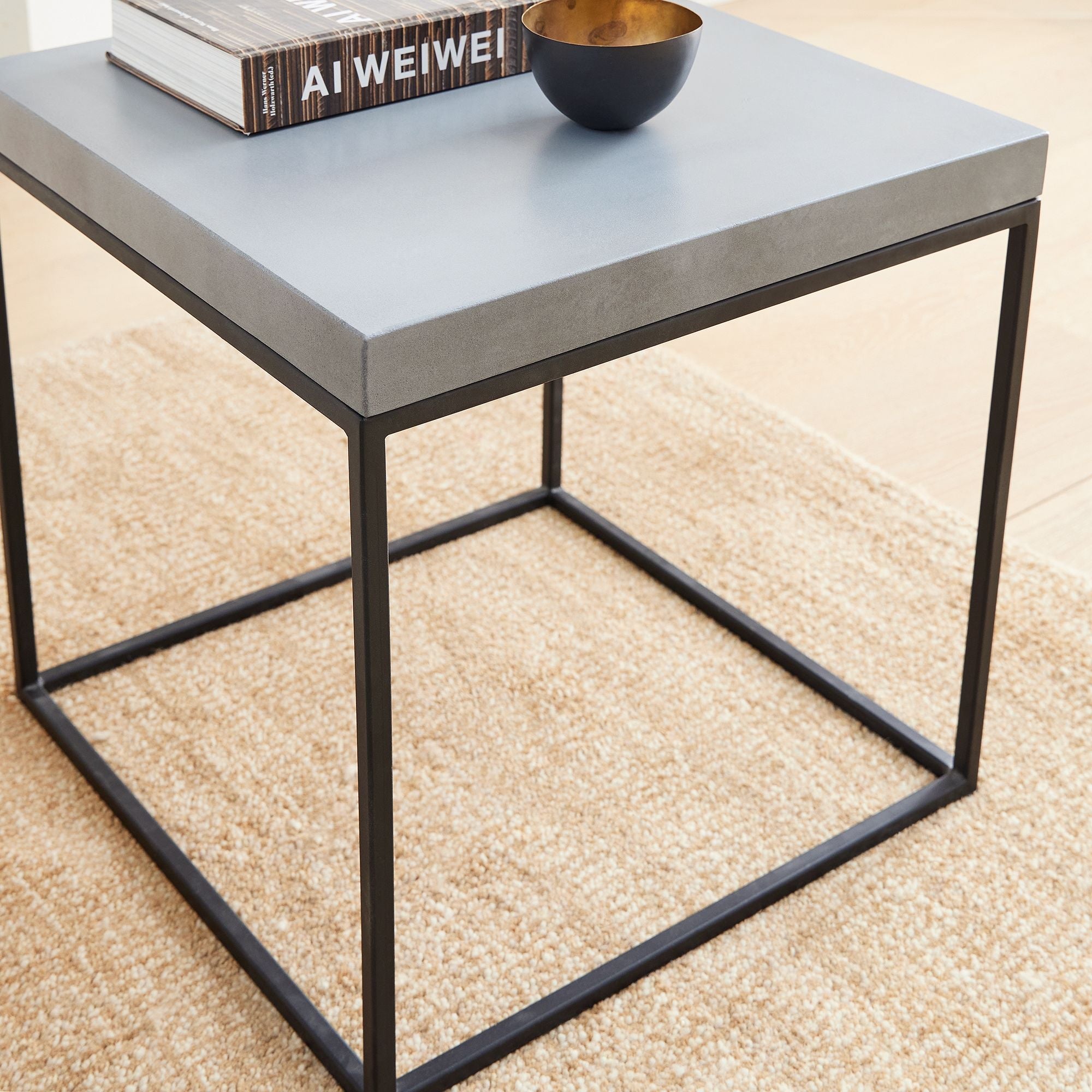 Oakland Side Table Metal Base Concrete Top Modern Minimalist by Patrick Cain Designs