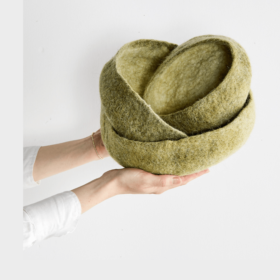 Olive Green Hand-Felted Wool Nesting Bowls
