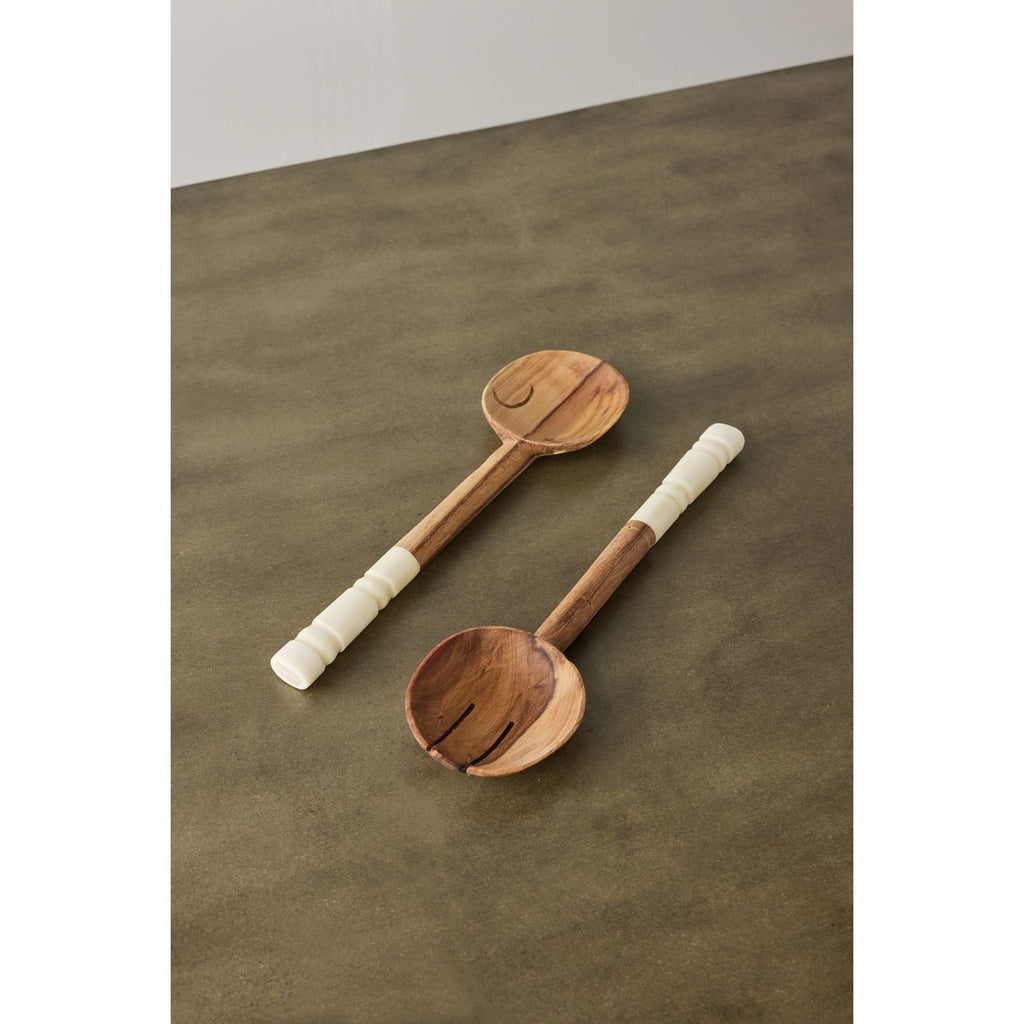 Olive Wood Salad Servers with Polished Bone Handles