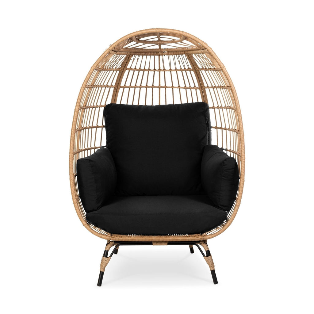 Oversized Patio Lounger Indoor/Outdoor Wicker Egg Chair Black by HomePacific
