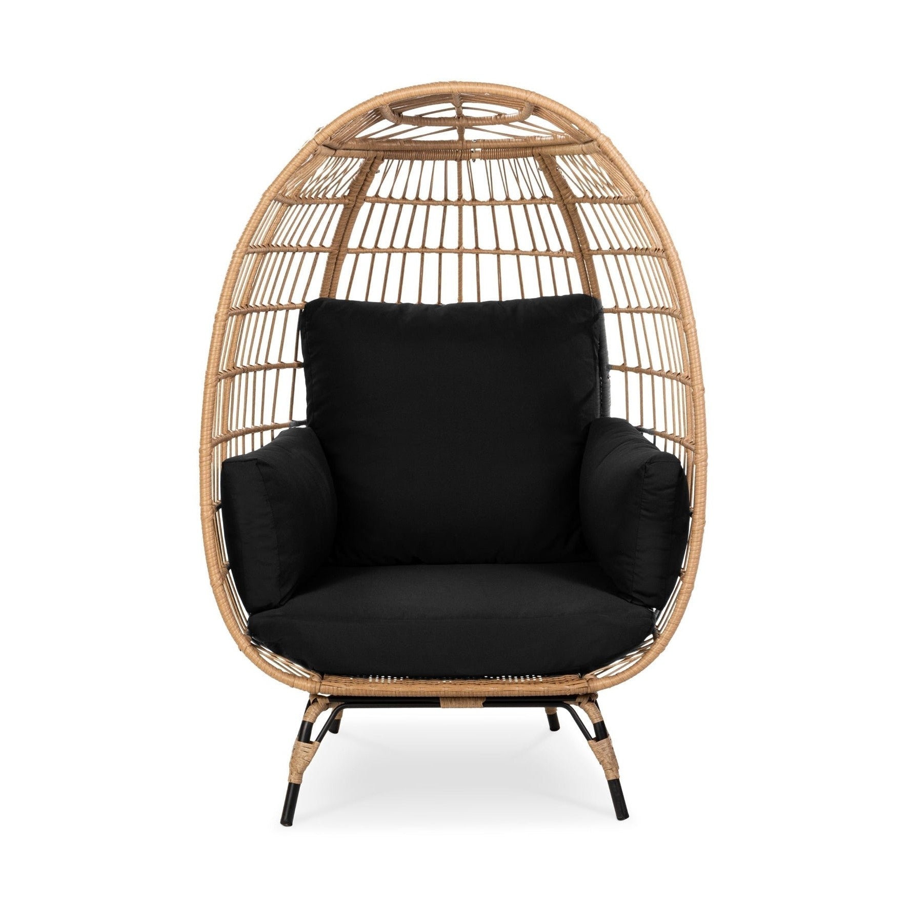 Oversized Patio Lounger Indoor/Outdoor Wicker Egg Chair Black by HomePacific
