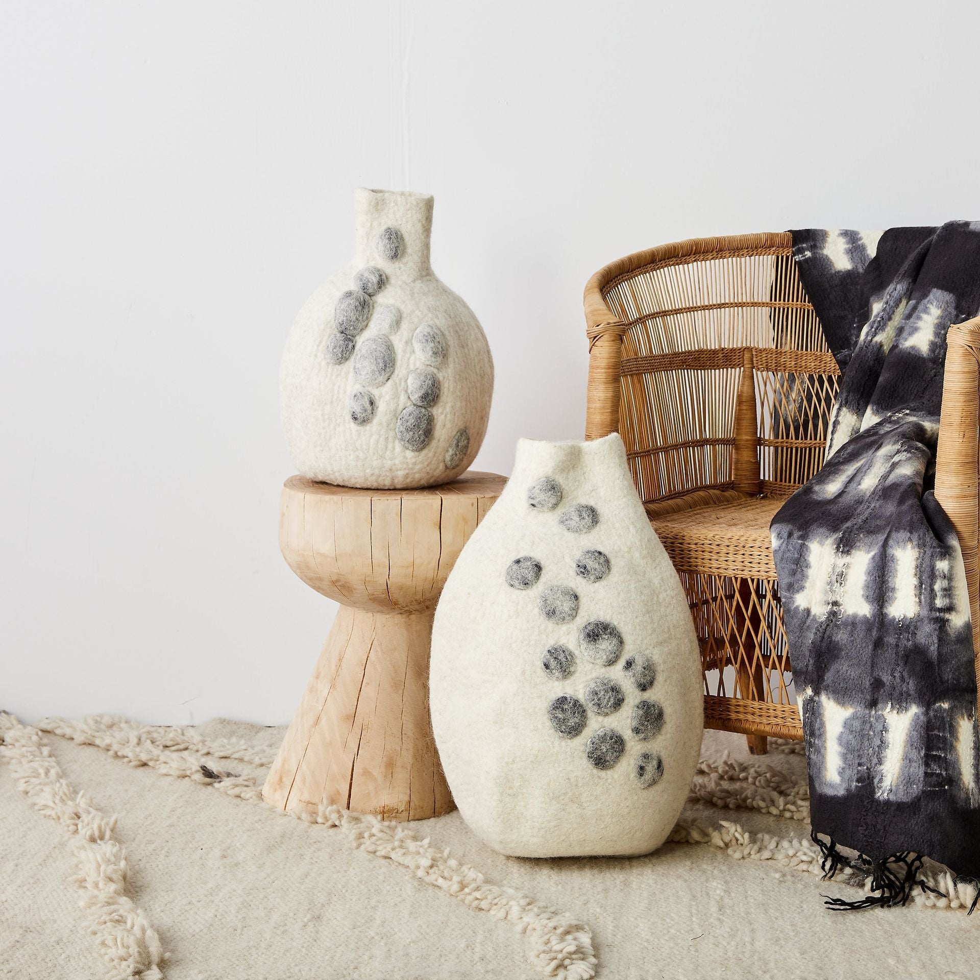 Pebble Hand-Felted Wool Gourd Basket