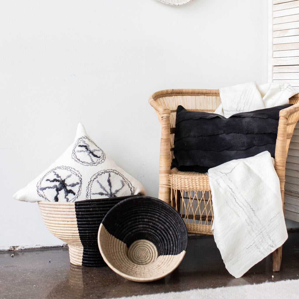 Pedestal Black and Natural Basket Bowl