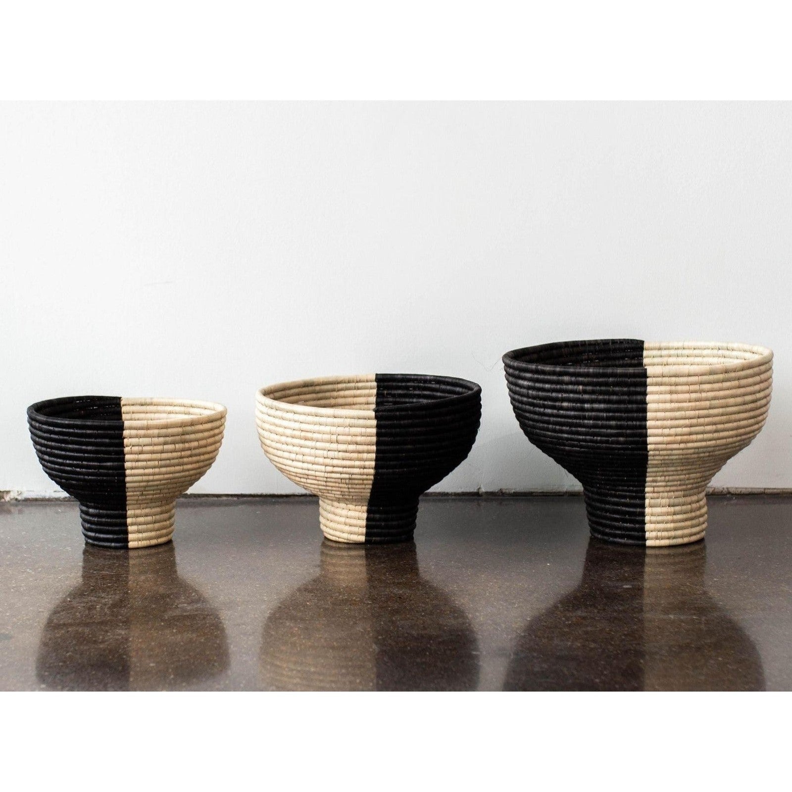 Pedestal Black and Natural Basket Bowl