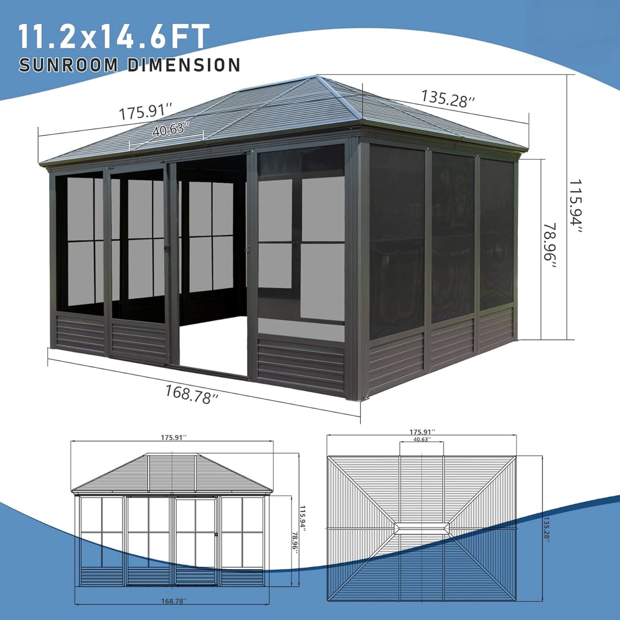 Phenolic-Resin Nano-Coated Ultra-Durable Aluminum Gazebo Sunroom | SAKSBY WHOLESALE