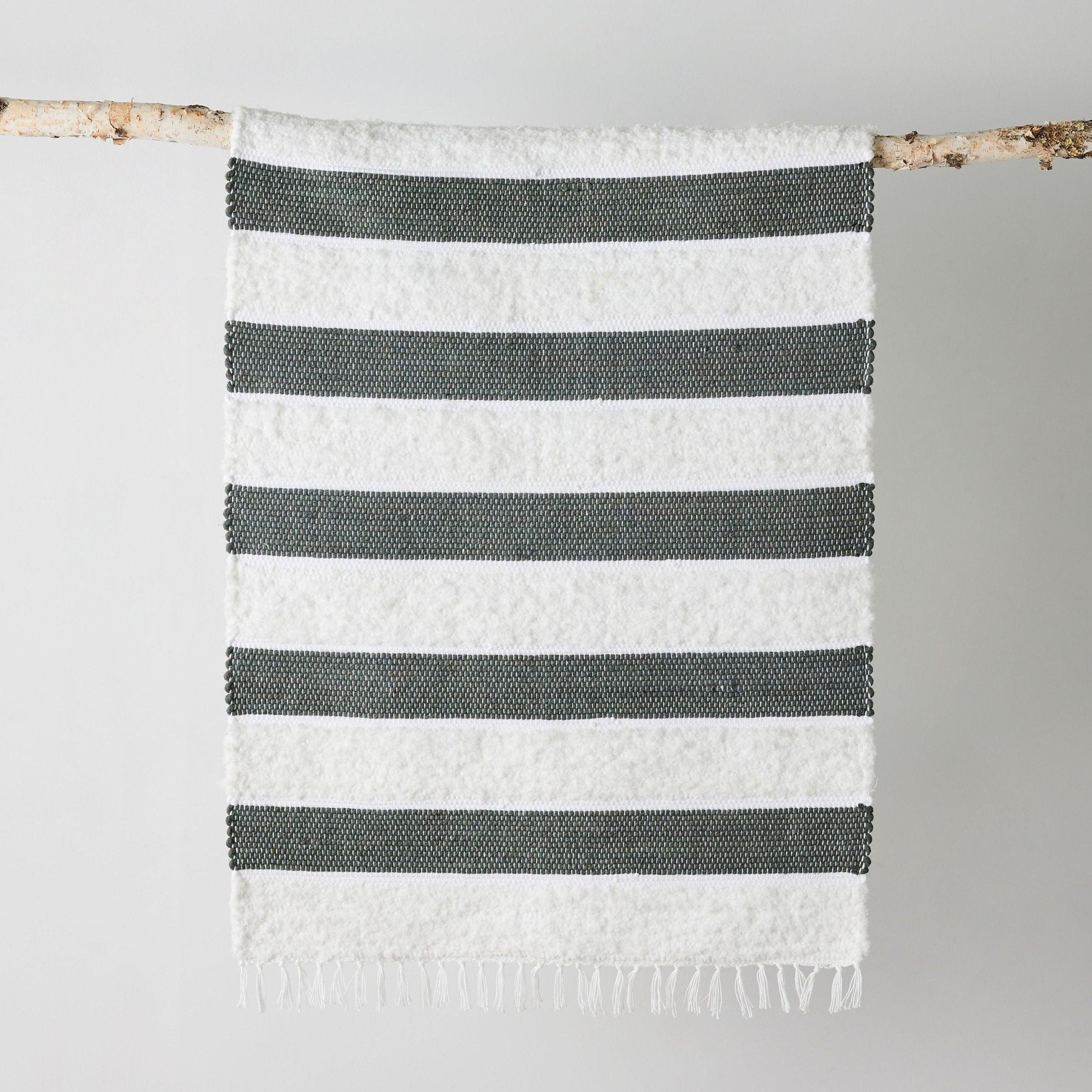 Plush Green Cotton Banded Hand-Loomed Mat