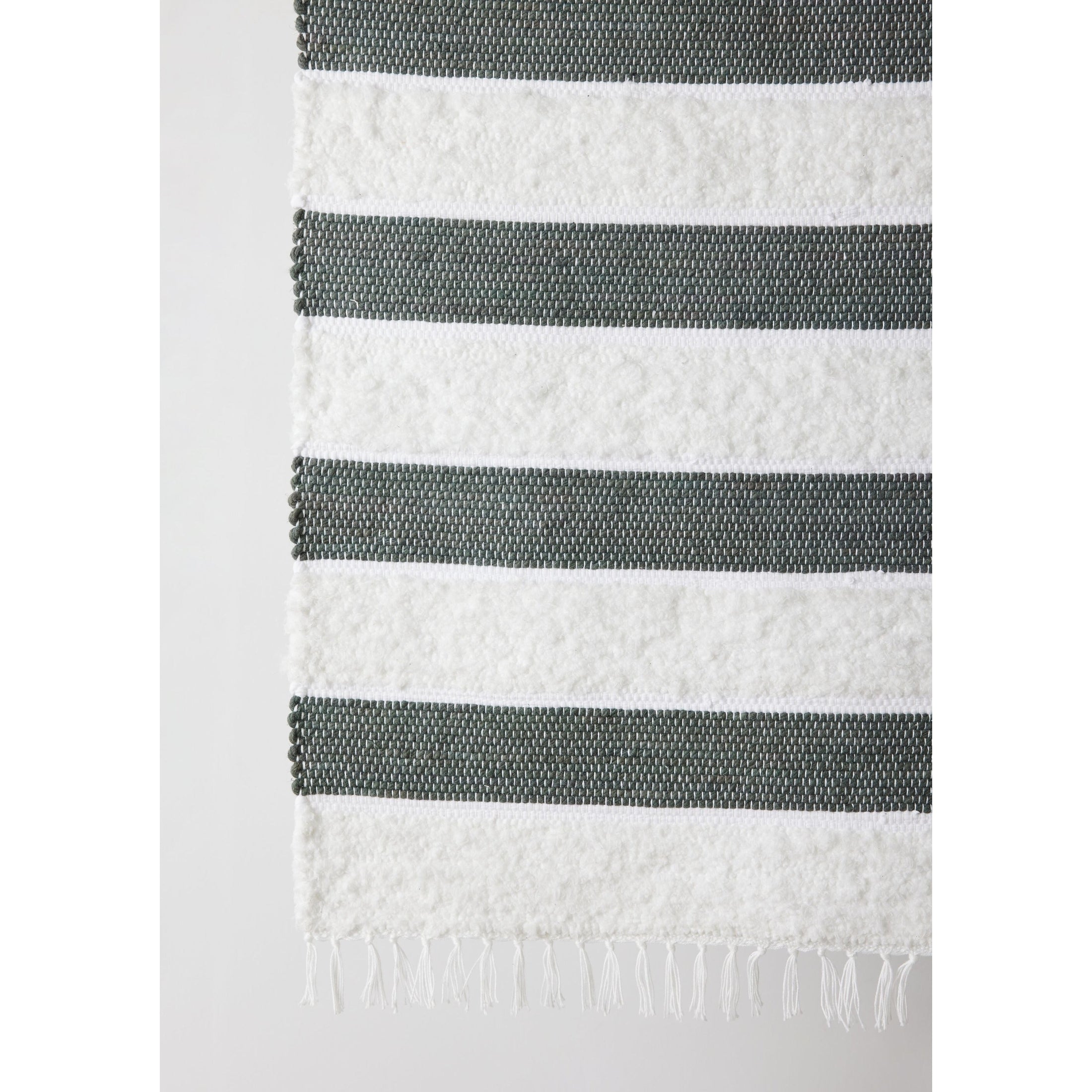Plush Green Cotton Banded Hand-Loomed Mat