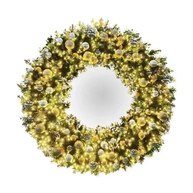 Pre-Decorated Christmas Wreath with Warm White Lights Gold/Silver