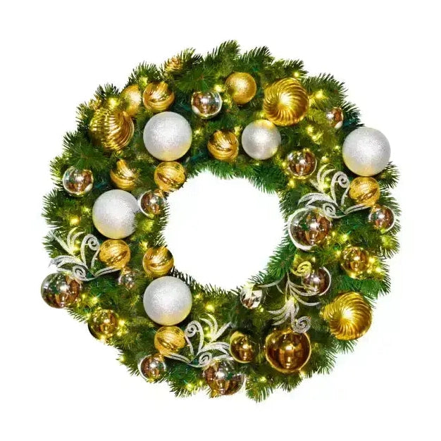 Pre-Decorated Christmas Wreath with Warm White Lights Gold/Silver