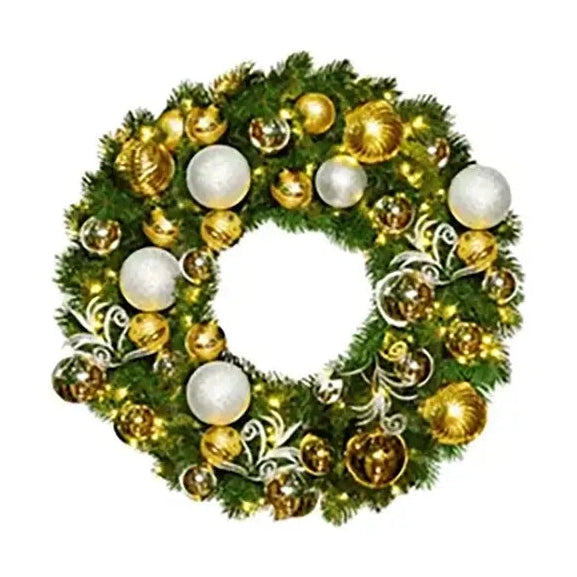 Pre-Decorated Christmas Wreath with Warm White Lights Gold/Silver