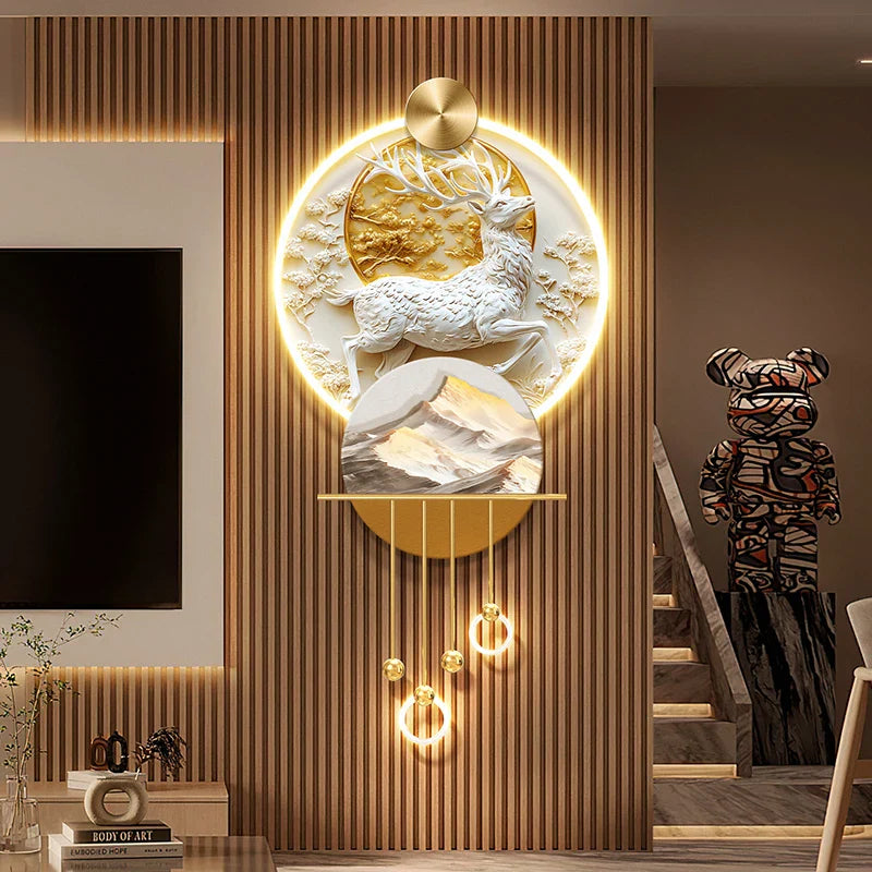 Premium Elk Mural Plexiglass LED Pendant | Dlight Decor