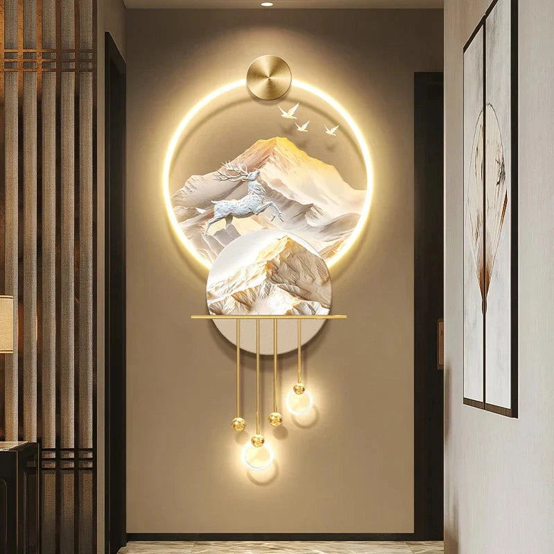 Premium Elk Mural Plexiglass LED Pendant | Dlight Decor