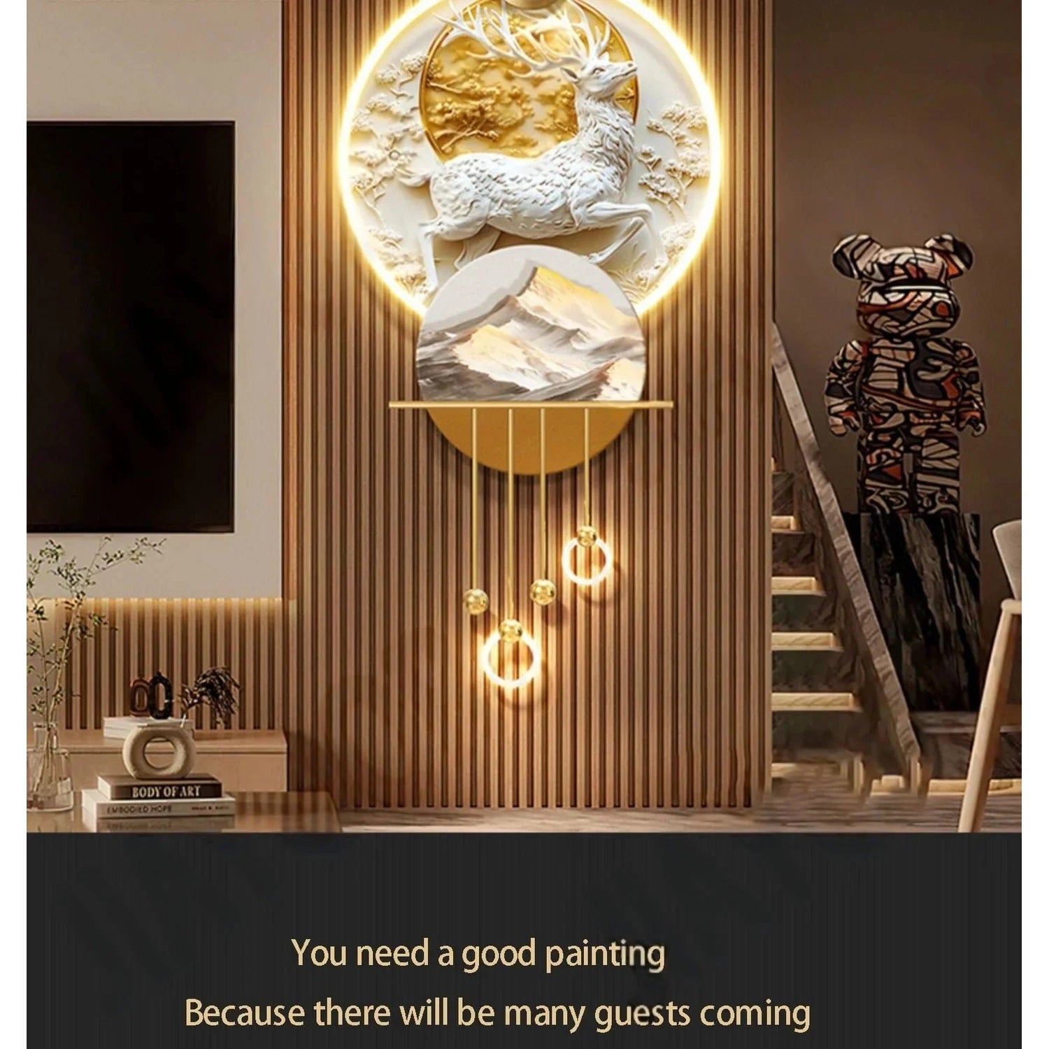 Premium Elk Mural Plexiglass LED Pendant | Dlight Decor