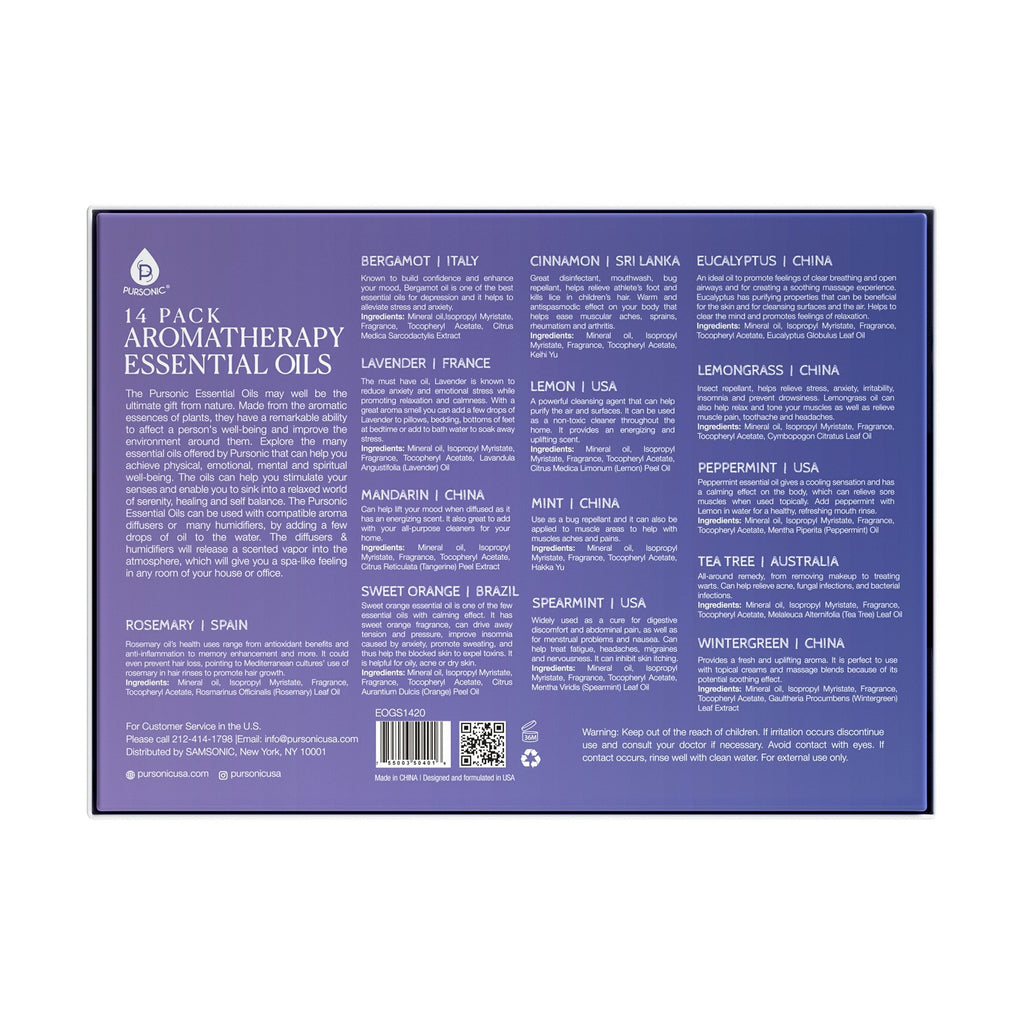 Premium Essential Oils Collection 14 Pack | DC-PURSONIC