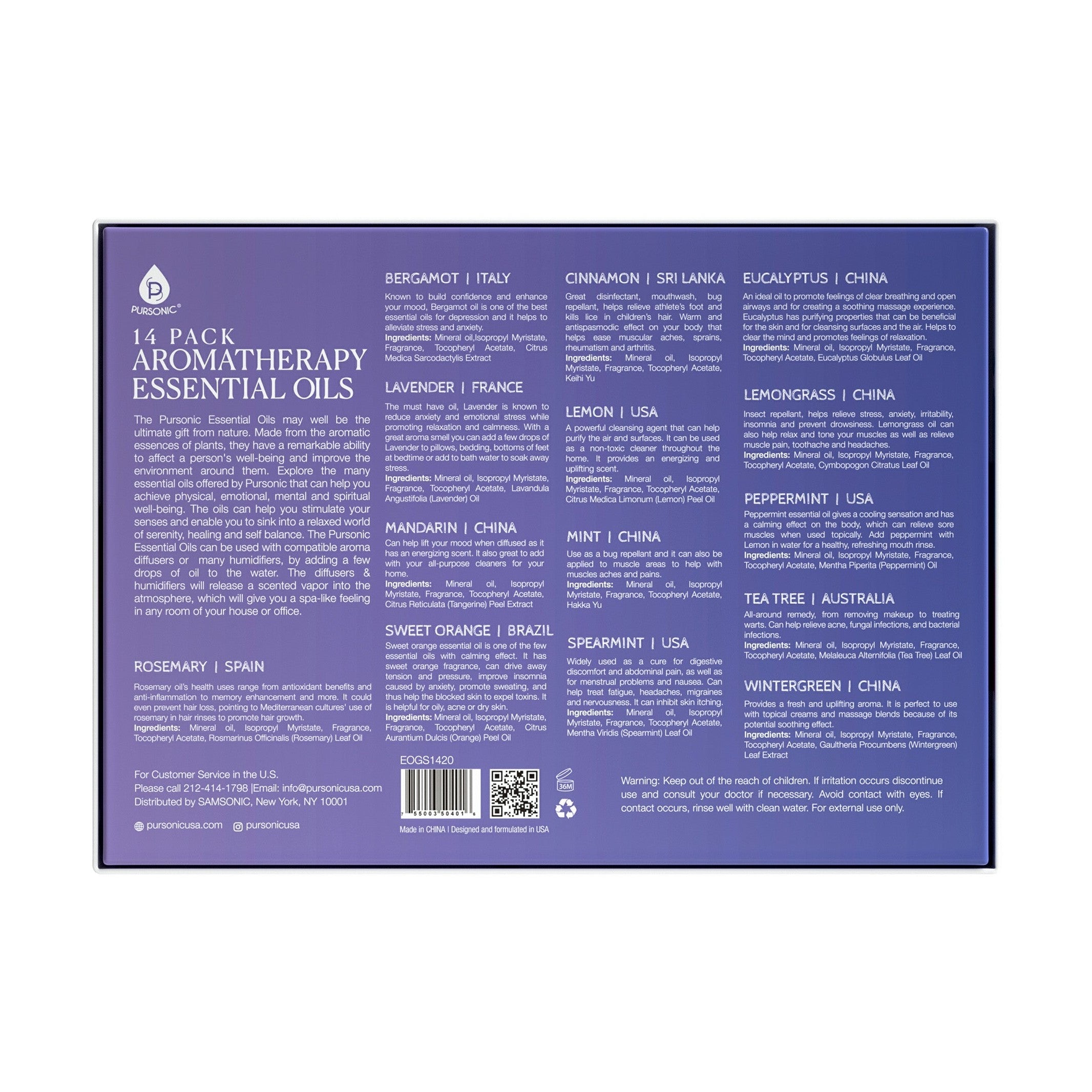 Premium Essential Oils Collection 14 Pack | DC-PURSONIC