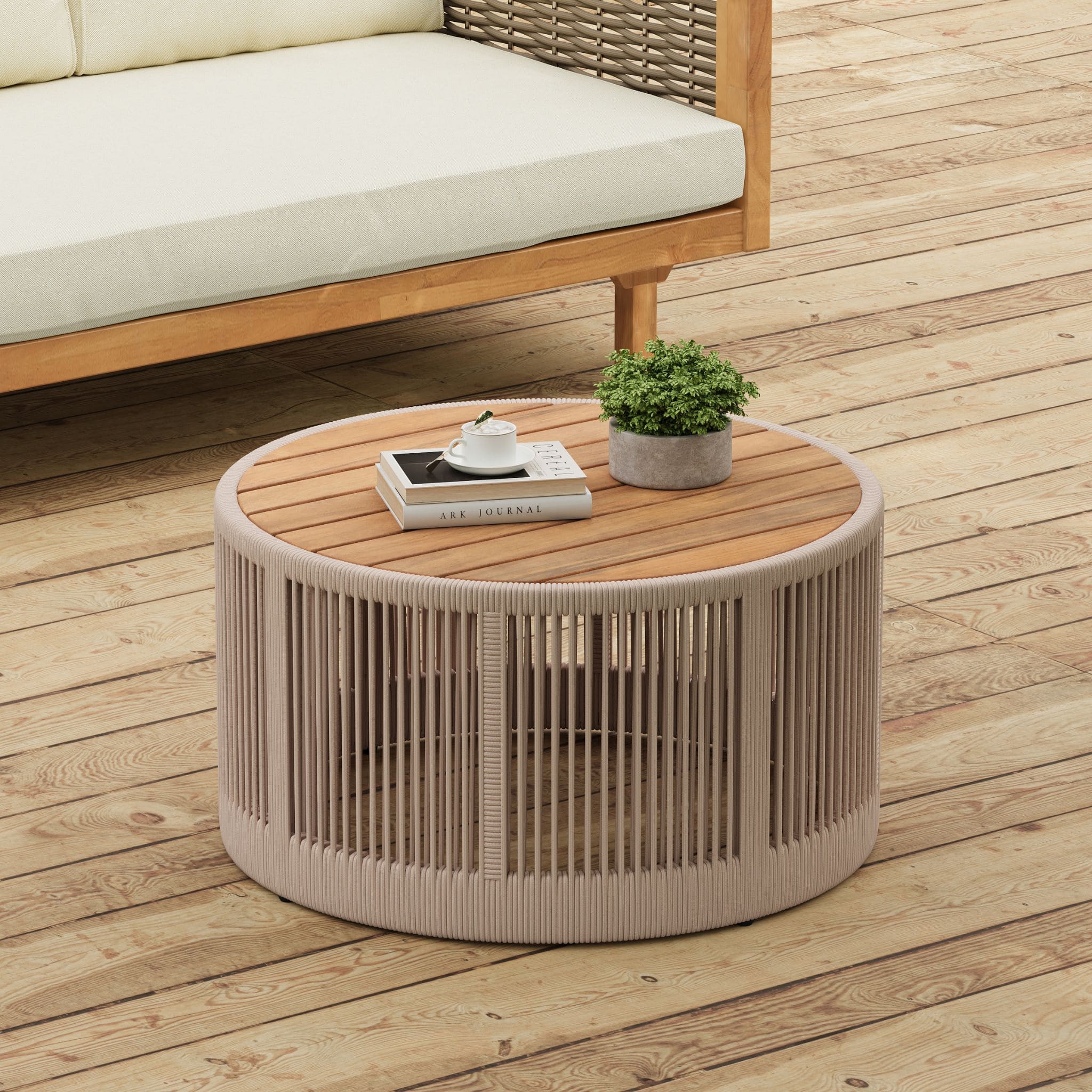 Modern Rustic Coffee Table & Side Table With Woven Rope Design (SAK56739) by SAKSBY WHOLESALE