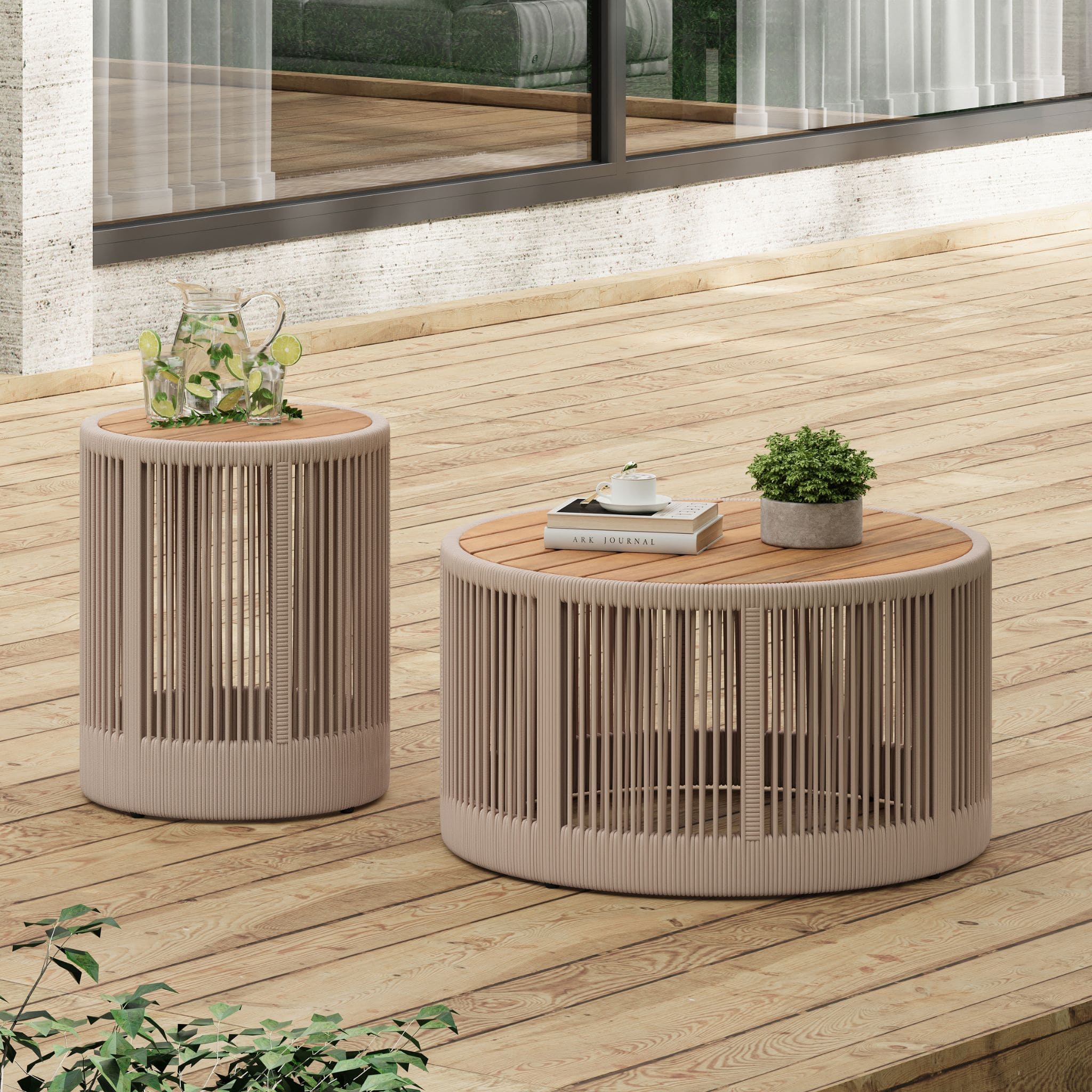 Modern Rustic Coffee Table & Side Table With Woven Rope Design (SAK56739) by SAKSBY WHOLESALE