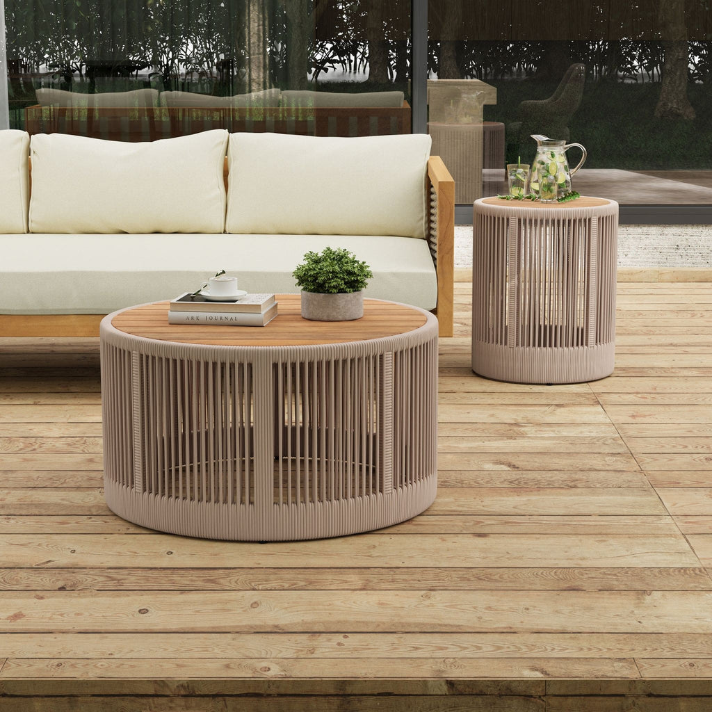 Modern Rustic Coffee Table & Side Table With Woven Rope Design (SAK56739) by SAKSBY WHOLESALE