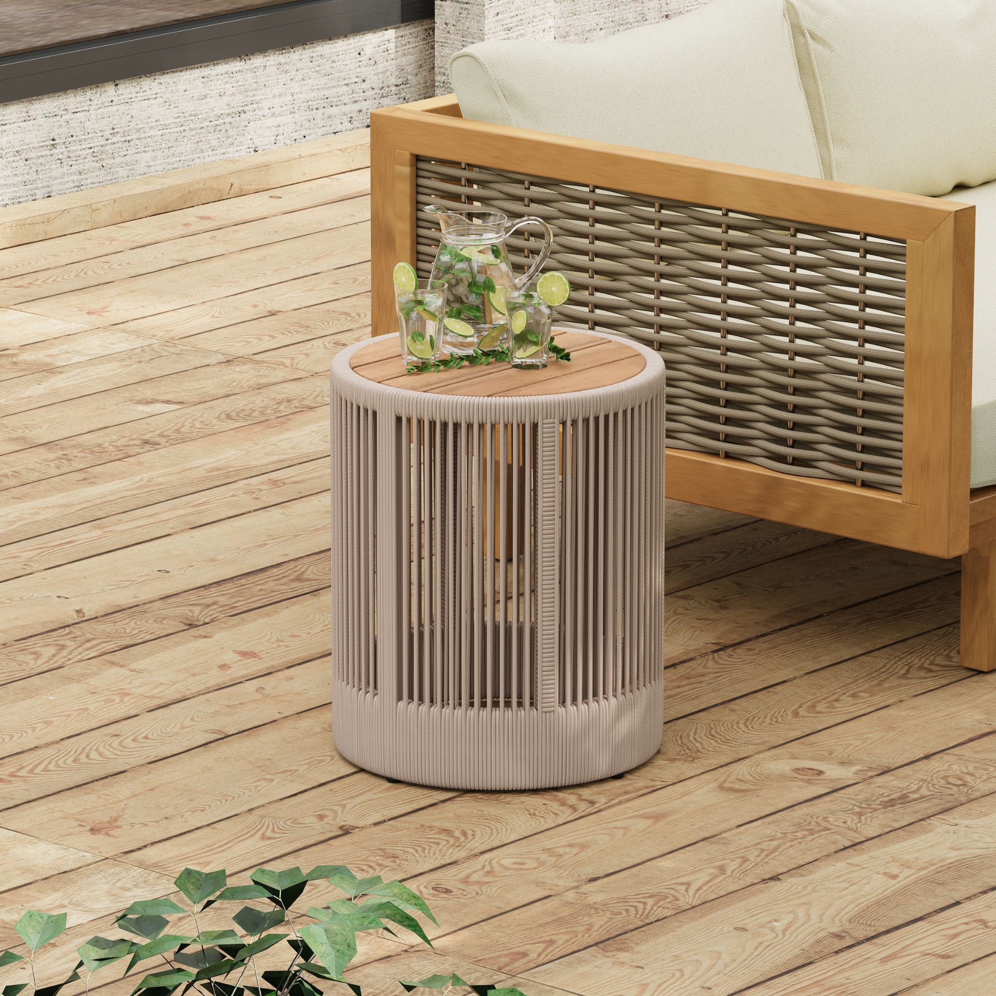 Modern Rustic Coffee Table & Side Table With Woven Rope Design (SAK56739) by SAKSBY WHOLESALE