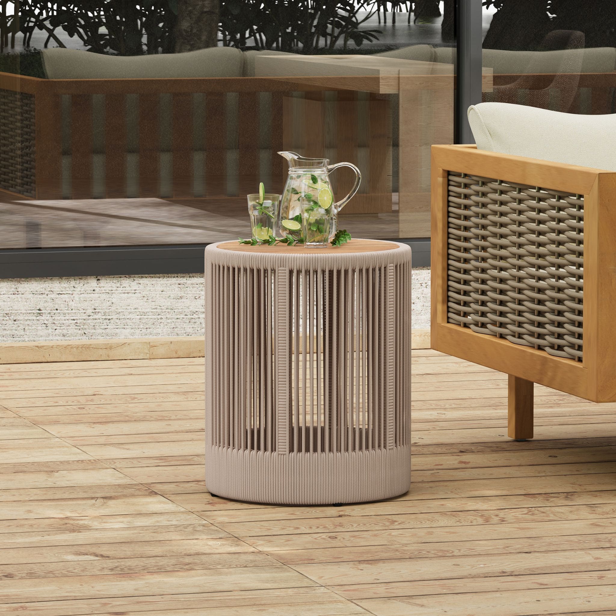 Modern Rustic Coffee Table & Side Table With Woven Rope Design (SAK56739) by SAKSBY WHOLESALE