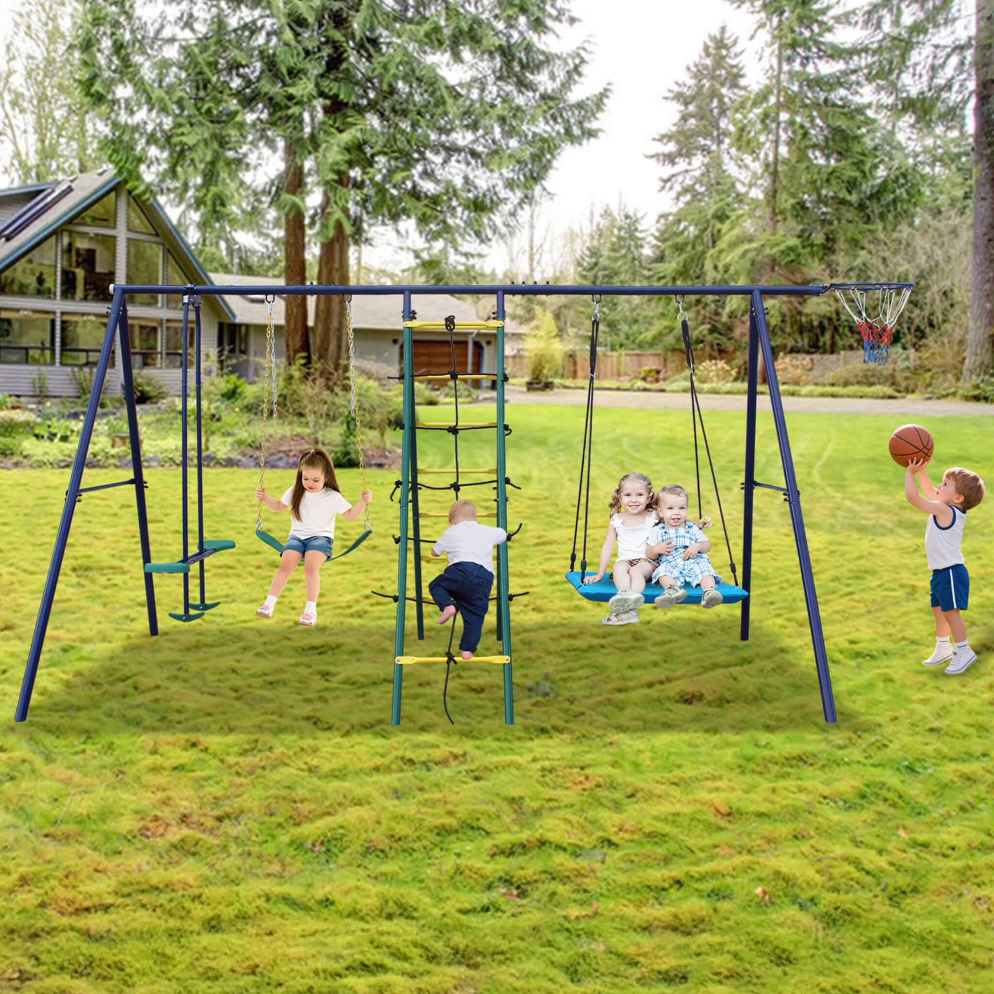 PremiumGrade AllTerrain OutdoorSwingSet ClimbingLadder BasketballHoop | SAKSBY WHOLESALE