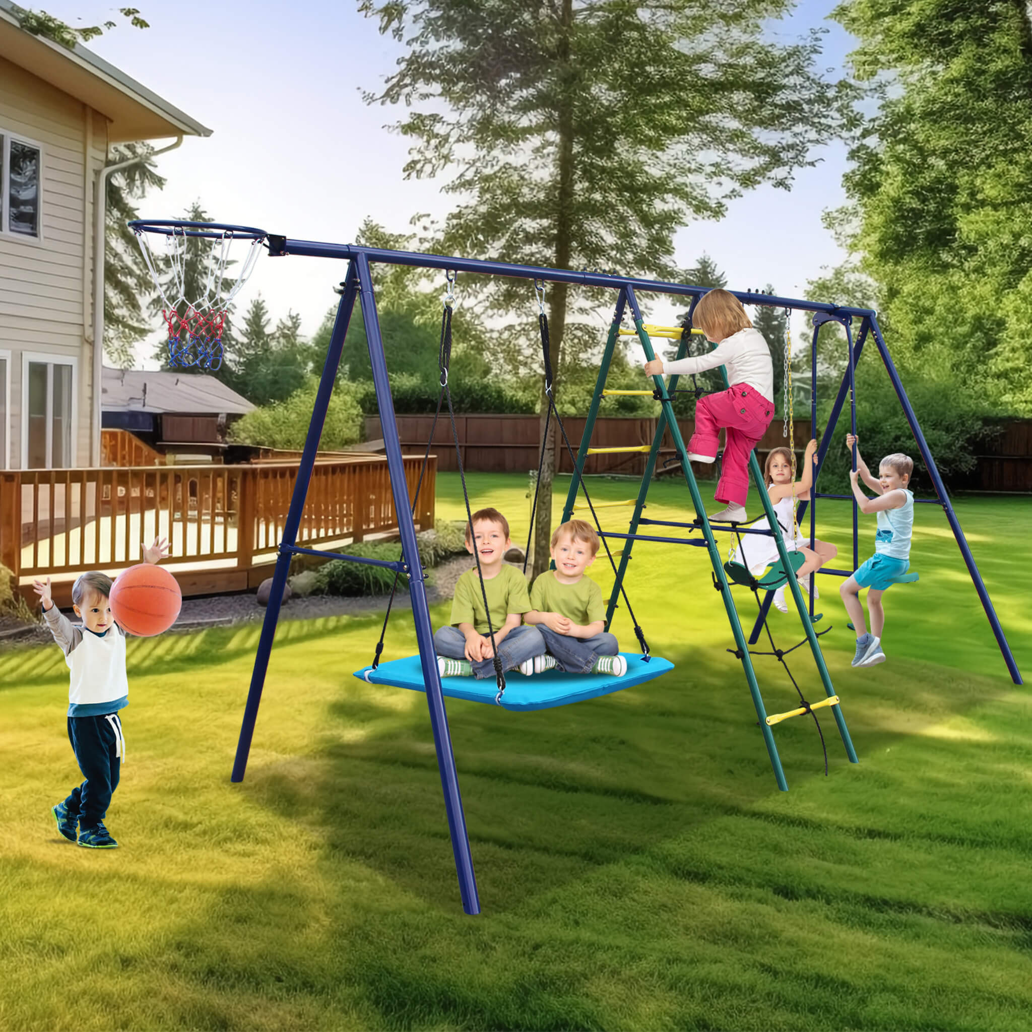 PremiumGrade AllTerrain OutdoorSwingSet ClimbingLadder BasketballHoop | SAKSBY WHOLESALE