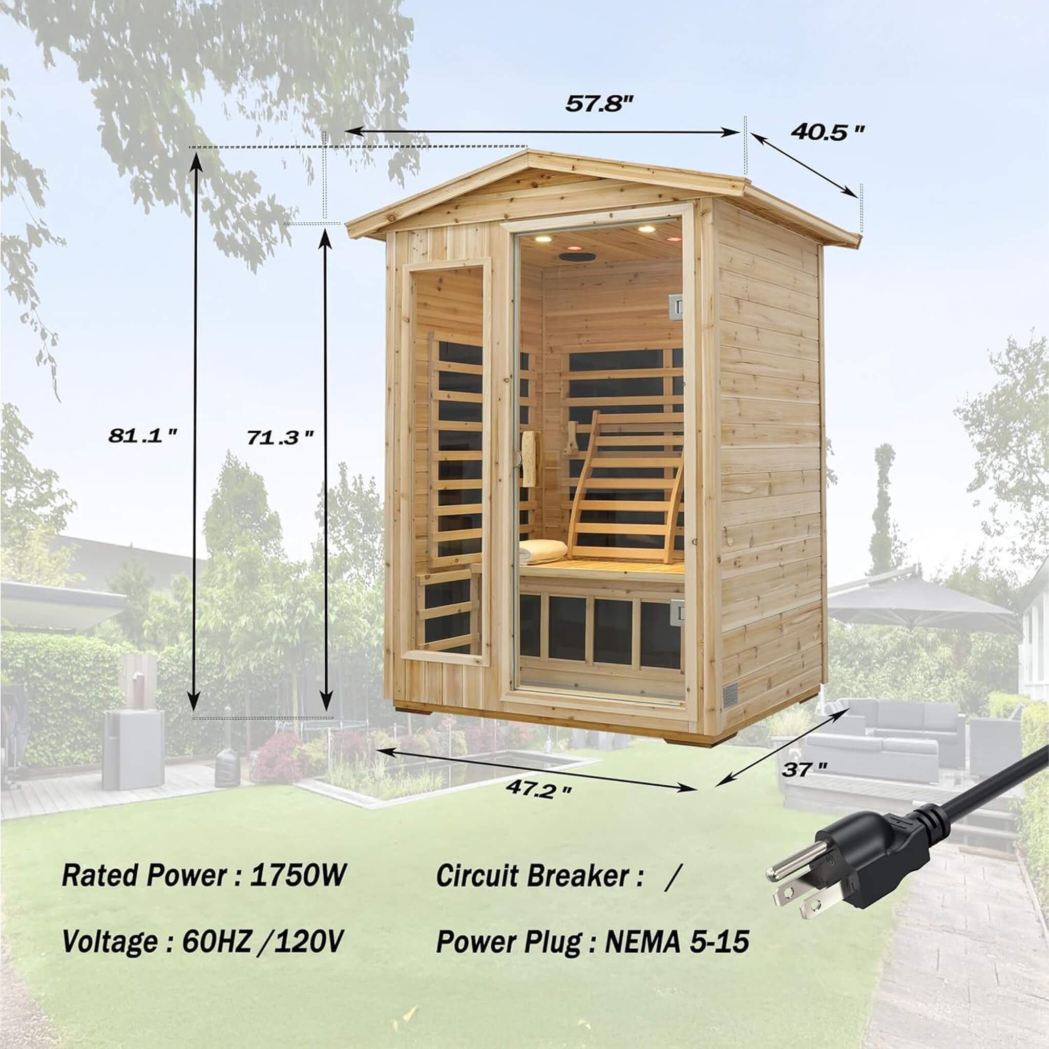 PremiumHemlock OutdoorInfrared SaunaDeluxe 2-Person Bluetooth Chromotherapy | SAKSBY WHOLESALE
