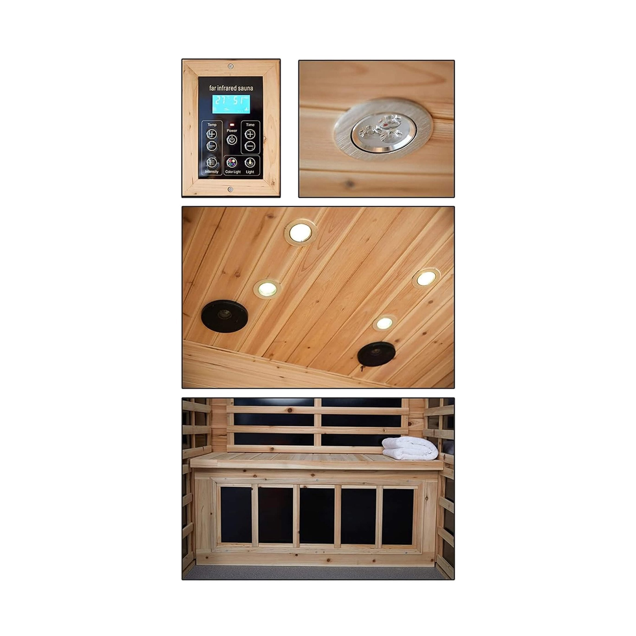 PremiumHemlock OutdoorInfrared SaunaDeluxe 2-Person Bluetooth Chromotherapy | SAKSBY WHOLESALE