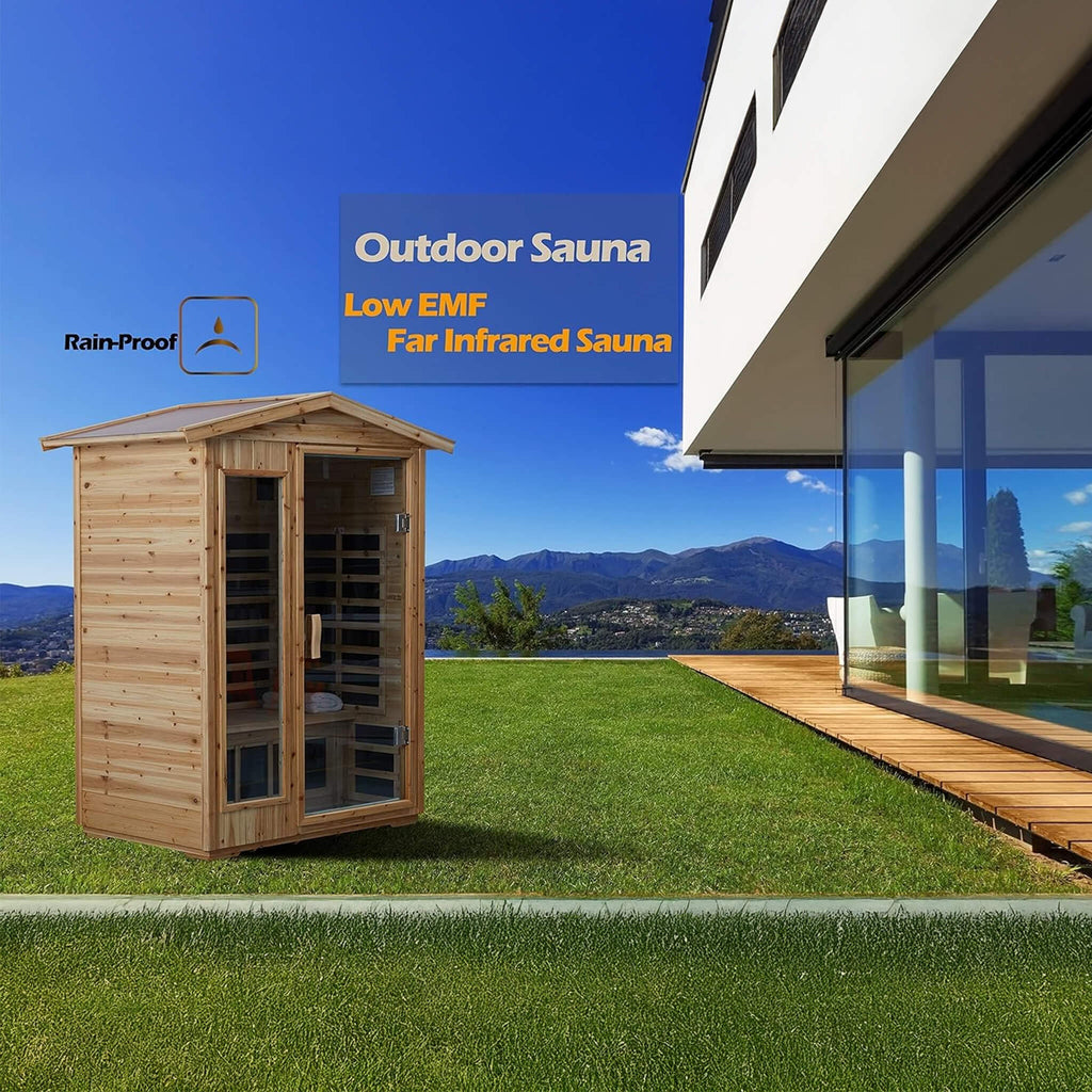 PremiumHemlock OutdoorInfrared SaunaDeluxe 2-Person Bluetooth Chromotherapy | SAKSBY WHOLESALE