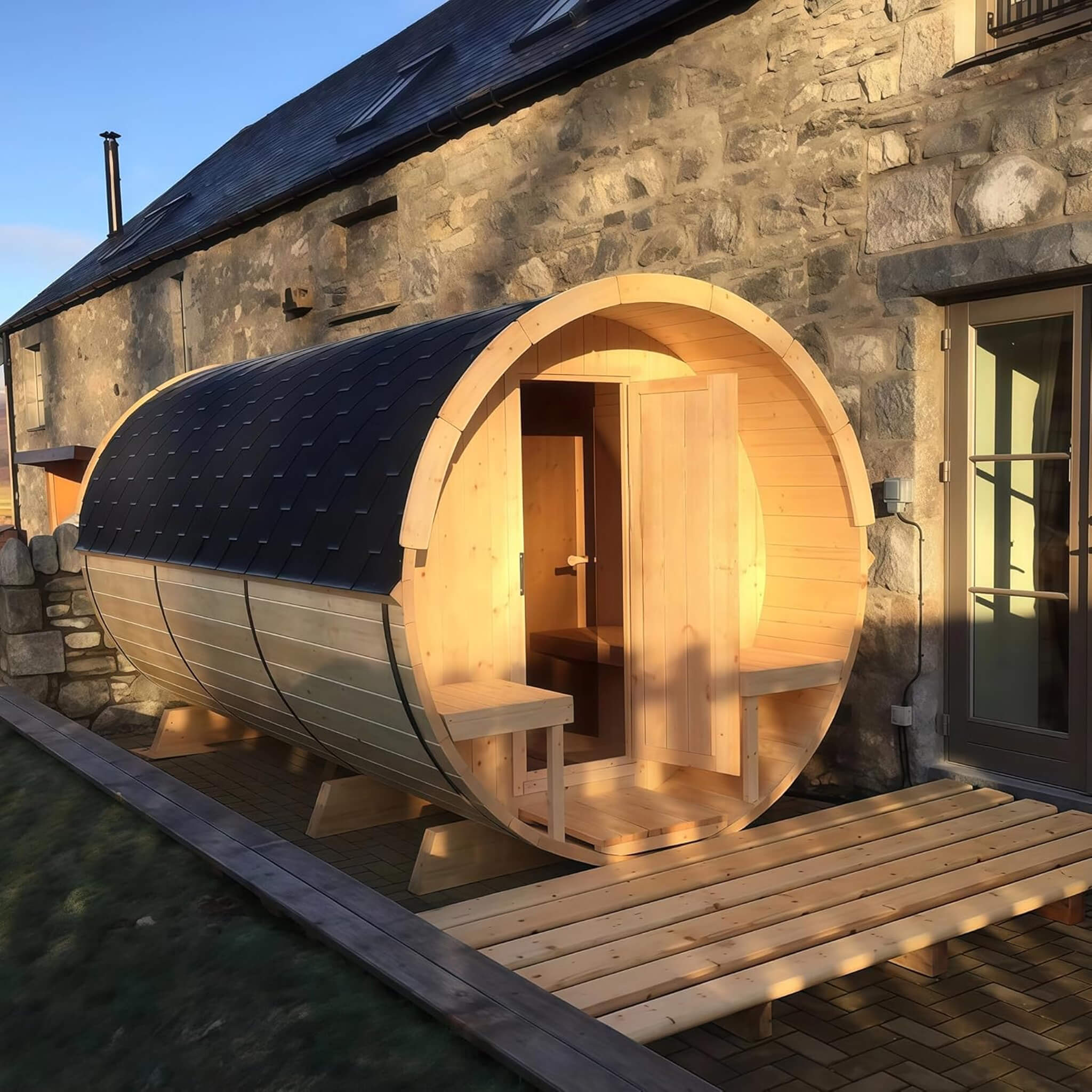 PremiumThermalInsulatedAllWeatherPinewoodBarrelSaunaKitDeluxeEdition | SAKSBY WHOLESALE