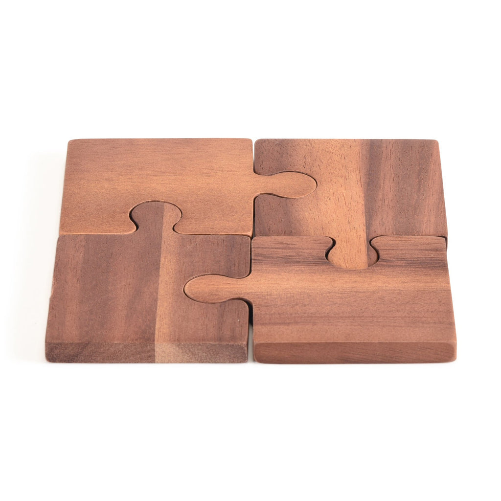 Acacia Wood Puzzle Coasters 4 Piece Set Durable Surface Protectors by Kalmar Home