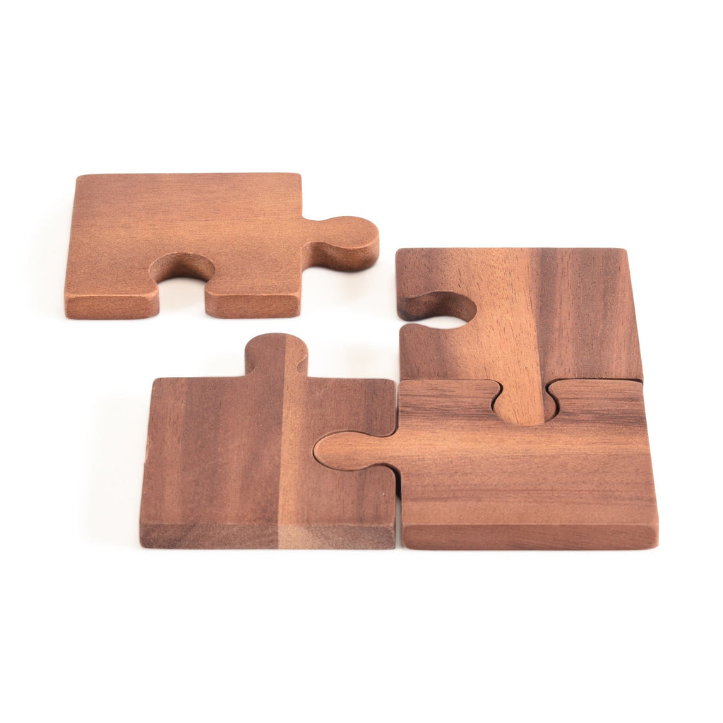 Acacia Wood Puzzle Coasters 4 Piece Set Durable Surface Protectors by Kalmar Home