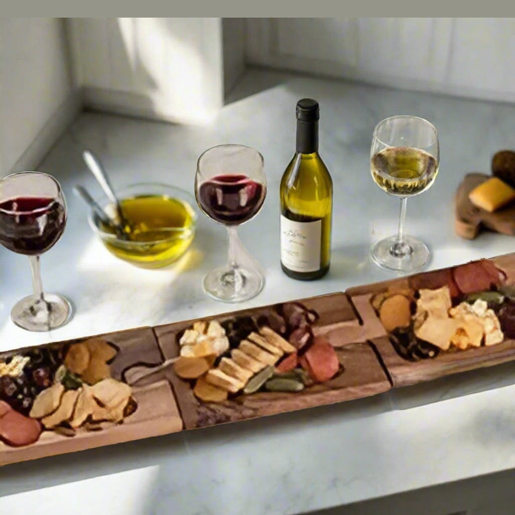 Puzzle Shaped Charcuterie / Wine Glass Holder Interlocking Board