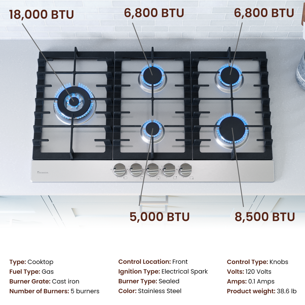Rangaire 30" Gas Cooktop 5 Burners Stainless Steel RCG301S by Rangaire Appliances