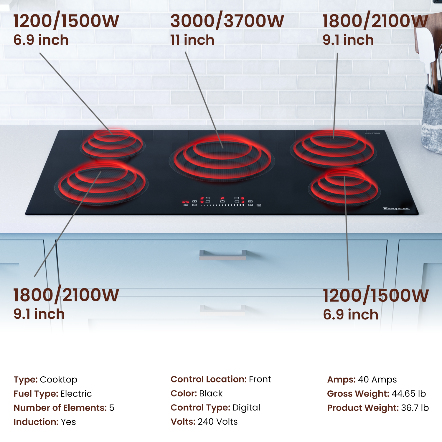 Rangaire 36" Induction Cooktop 5 Burners RCI361S by Rangaire Appliances