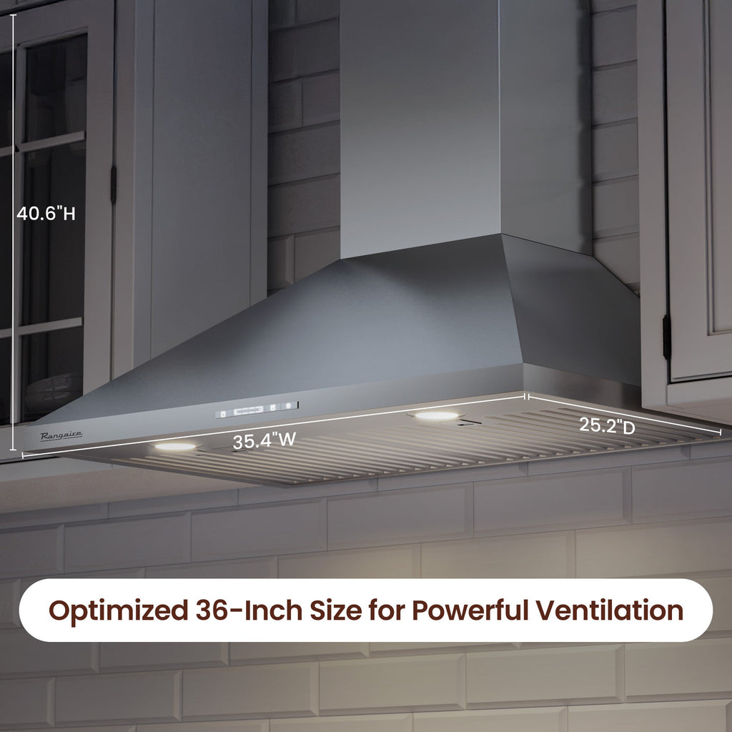 Rangaire 36" Wall-Mounted Range Hood 580 CFM Convertible Stainless Steel RHWMP36S by Rangaire Appliances