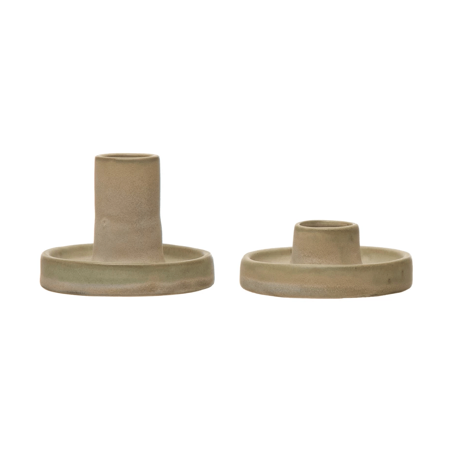 Reactive Glaze Stoneware Taper Candle Holders, Set of 2