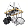 Rectangular Metal Wood Ceiling Mounted Kitchen Pot Rack With Hooks by HomePacific