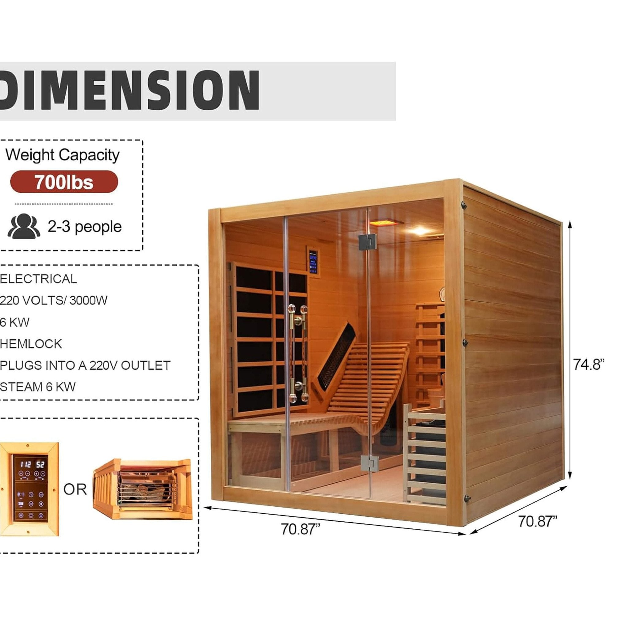 Revolutionary Thermal-Infrared Hybrid-Heating 3-Person Indoor Sauna | SAKSBY WHOLESALE