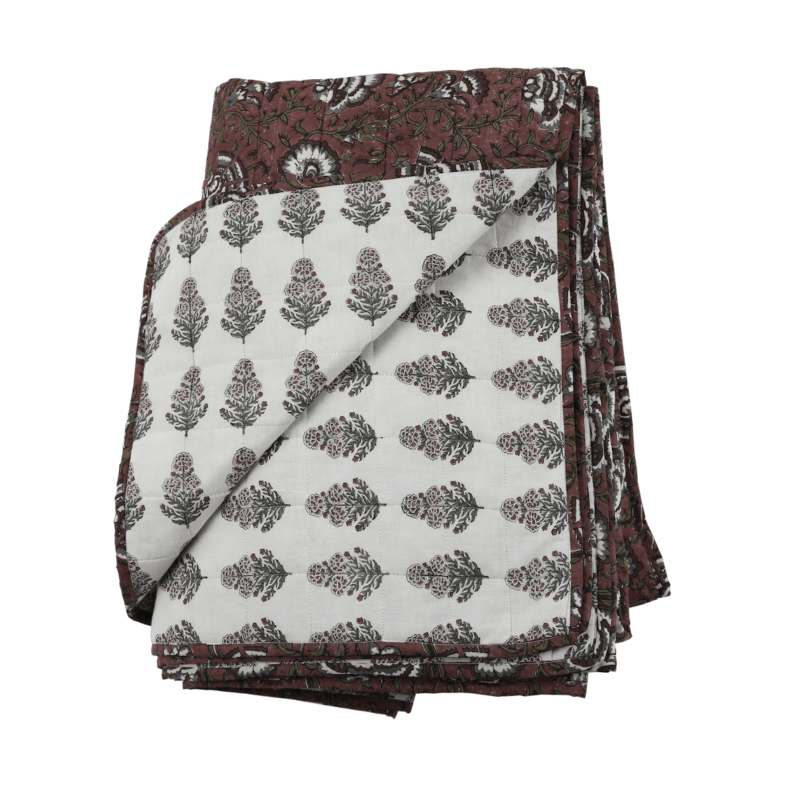 Ruby Cotton Block Print Quilted Coverlet