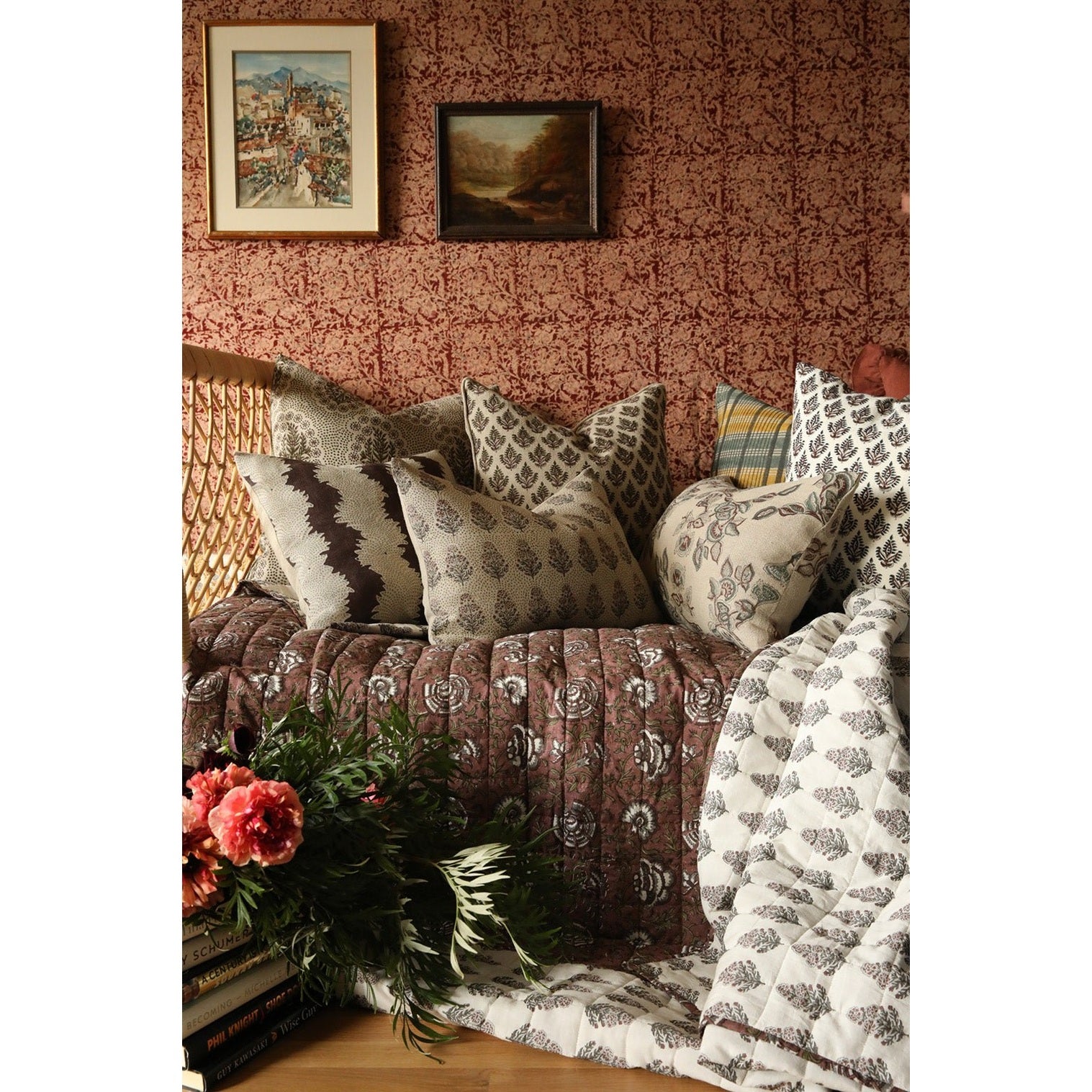 Ruby Cotton Block Print Quilted Coverlet