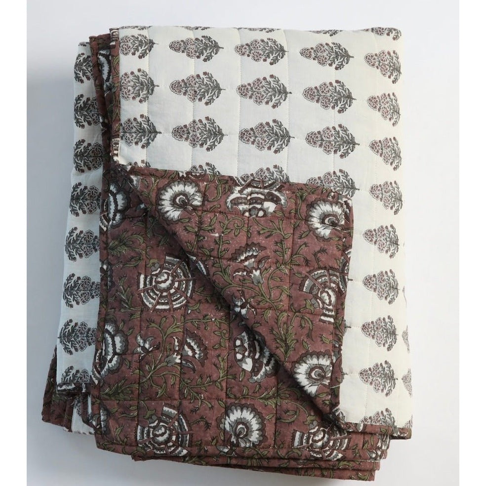 Ruby Cotton Block Print Quilted Coverlet